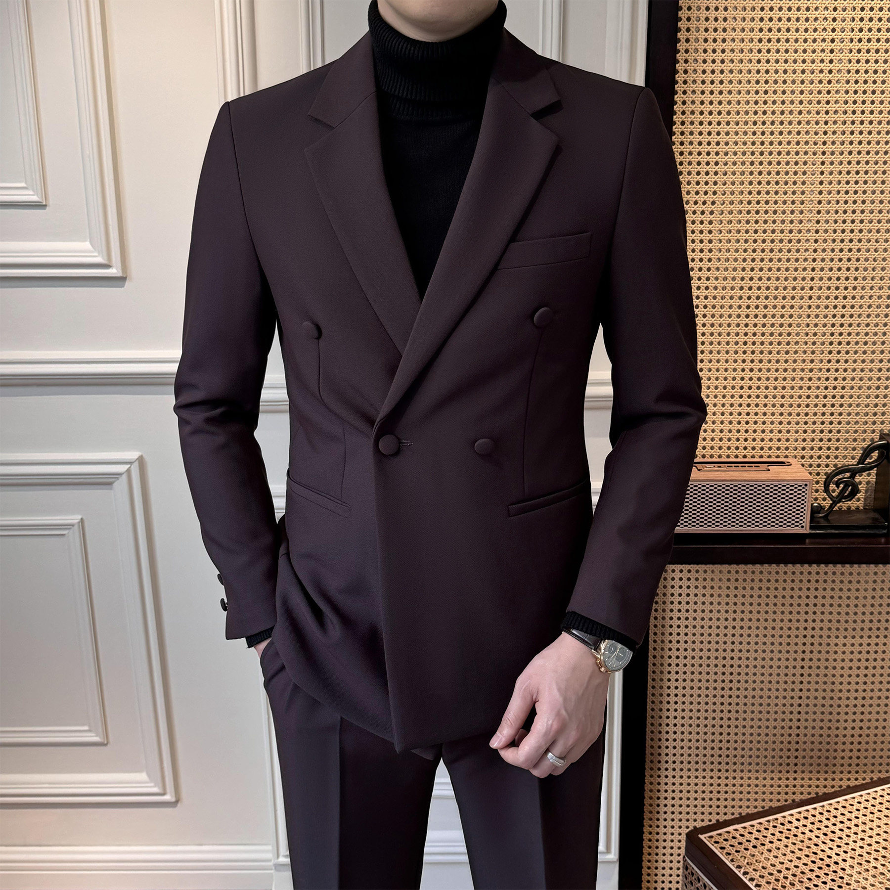 时尚通勤潮流韩版外套西服套装男高级修身两件套高档休闲商务西装