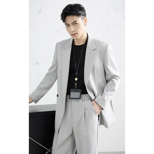 两件套西装潮流秋季新款休闲商务宽松垂感痞帅高级套装西服男外套