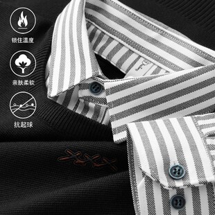 高级感衬衫领假两件毛衣男士2025秋冬新款保暖商务休闲针织衫上衣