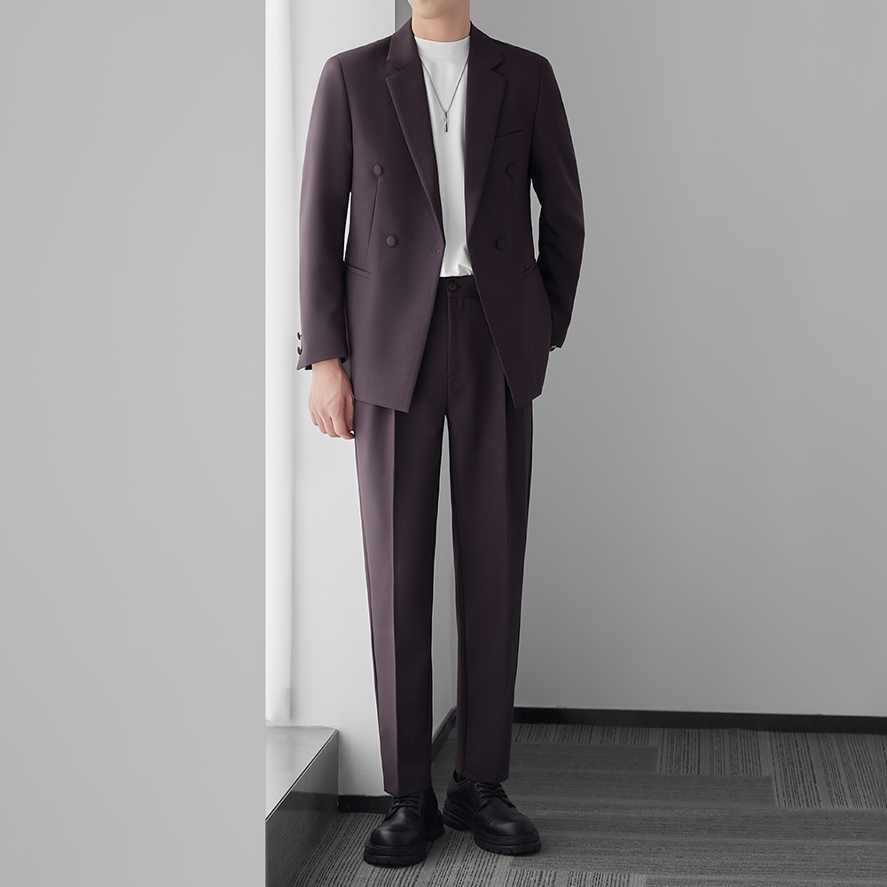 双排扣西服单件男春秋季韩版修身纯色西装轻熟风潮流休闲痞帅男装