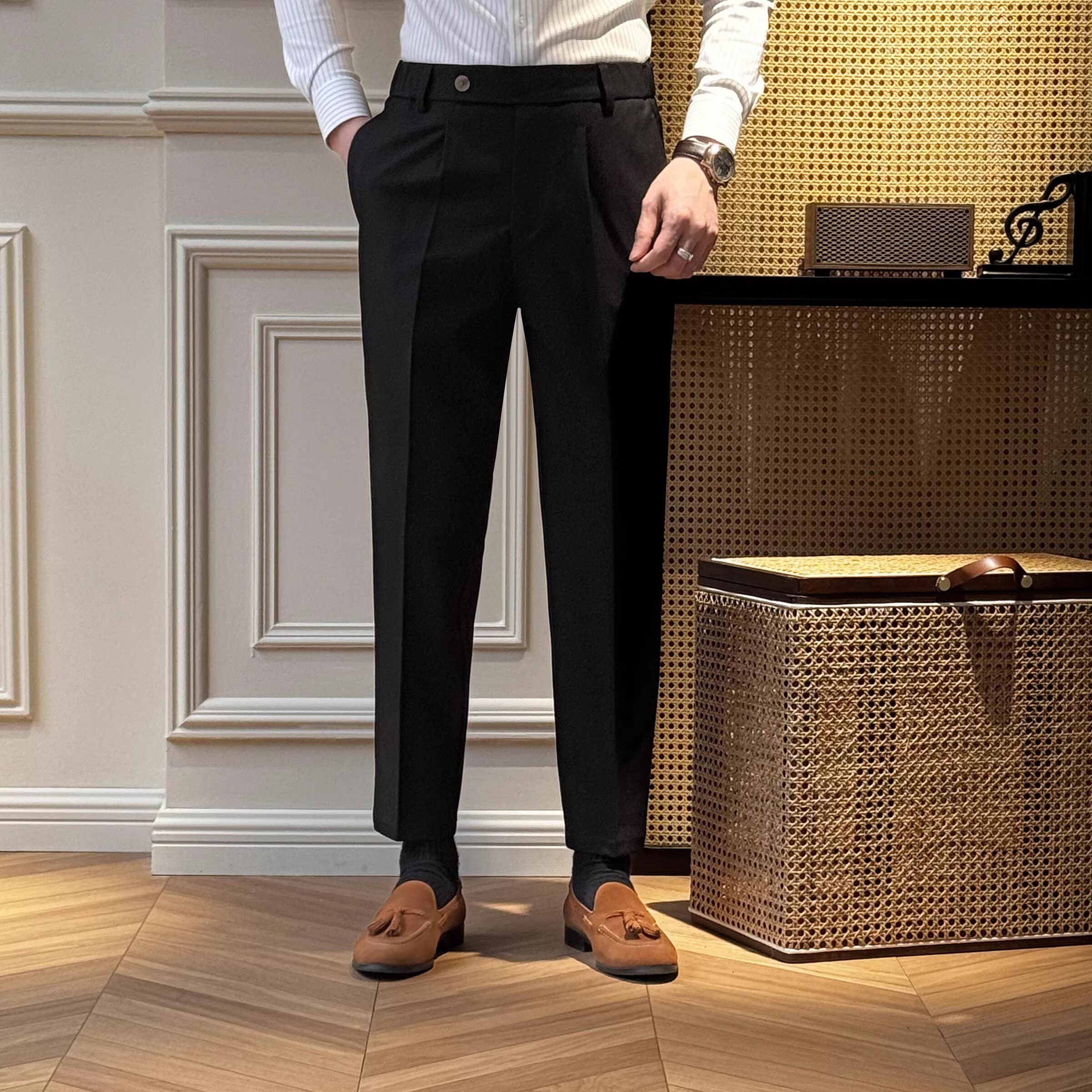 秋季高级男士西裤时尚百搭休闲裤新款简约商务修身长裤免烫男装潮