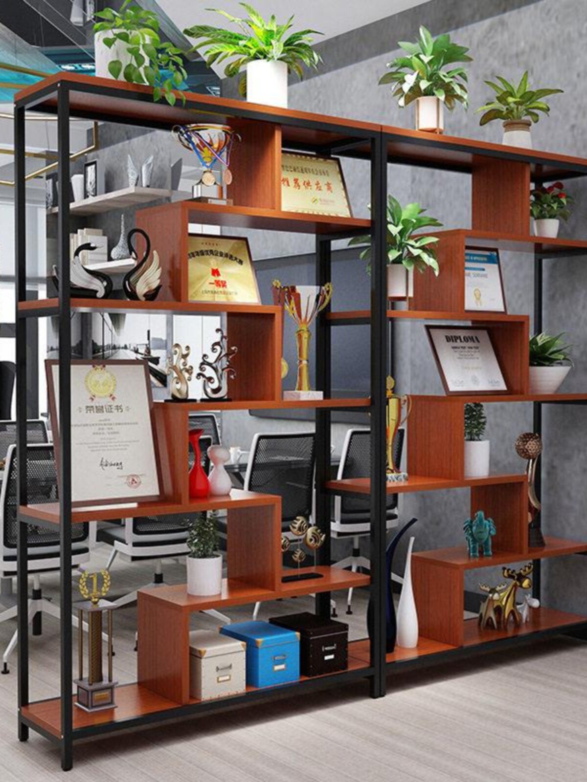 隔断置物架书架落j地花架网红客厅铁艺办公室装饰柜墙饭厅屏风玄