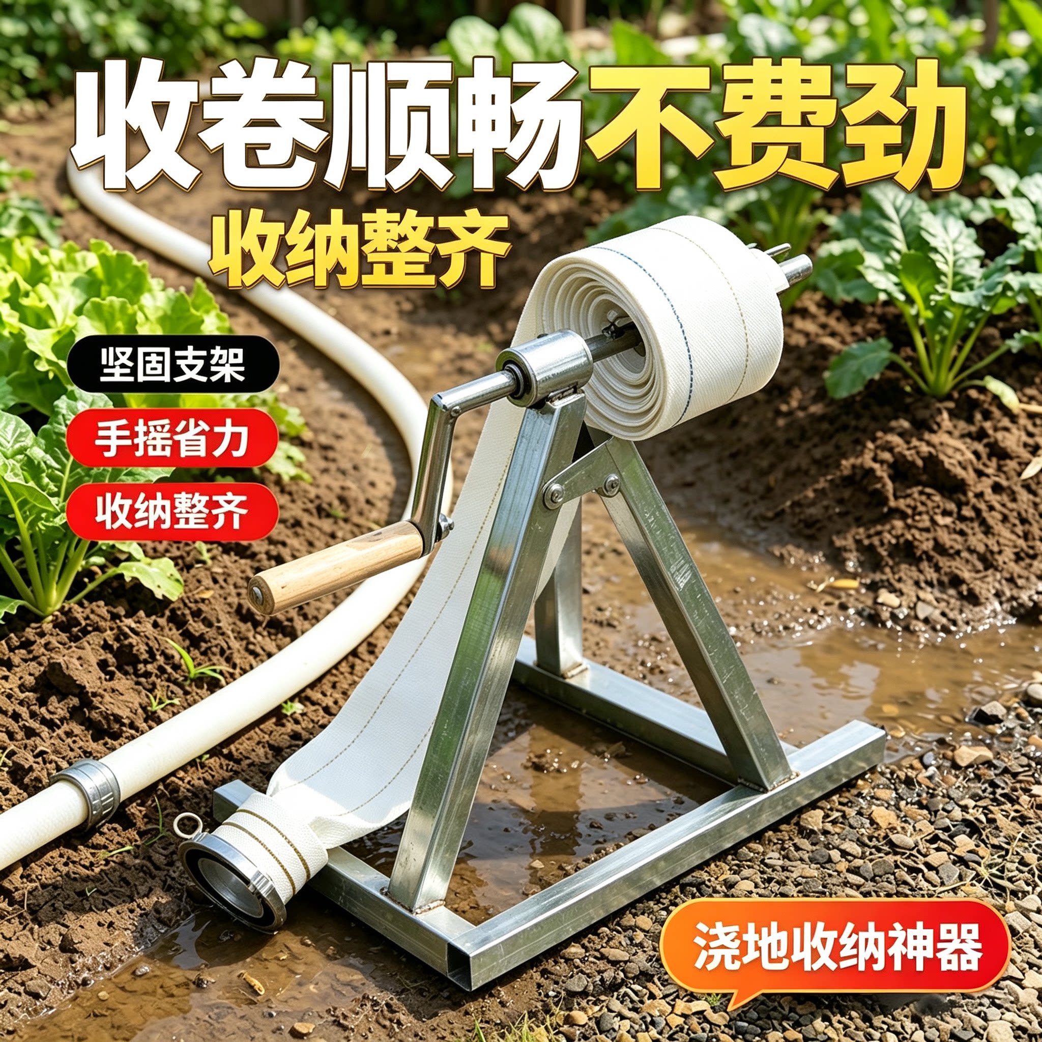手摇式水带收卷器农用浇地水管卷管架田间灌溉软管收纳整理工具