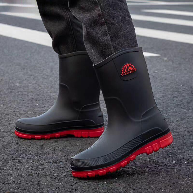 德系中筒雨鞋男款防滑防水中筒雨靴秋冬加棉洗车工作胶鞋钓鱼水鞋