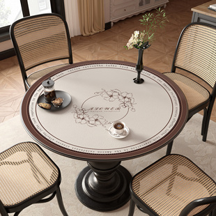 中古风圆桌桌垫防水防油免洗皮革圆形桌布防烫客厅圆台茶几台布