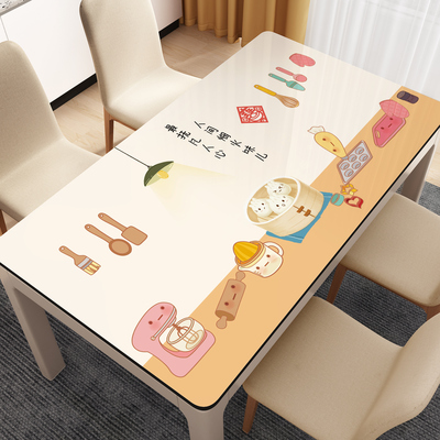 软玻璃PVC餐桌垫简约卡通防水防油防烫免洗方形桌布书桌茶几垫