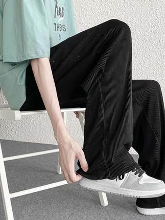 宽松直筒休闲长裤男春秋夏季运动男裤垂坠感九分阔腿裤子男生潮流
