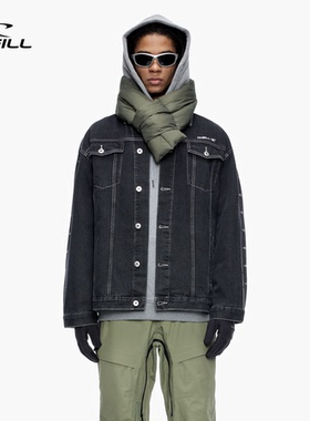 ONEILL外套男女款新款侧边印花时尚百搭短款宽松廓形黑色牛仔外套