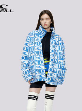 ONEILL男女同款羊羔毛外套贴标字母提花宽松夹克毛绒外套冬季加厚