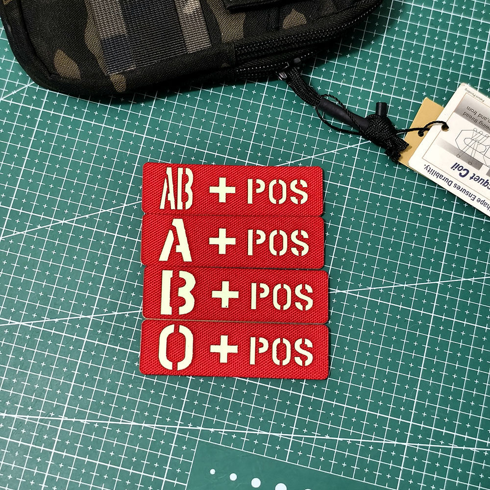 A+B+O+AB+长条血型士气徽章户外背包贴章夜光魔术贴血型士气徽章
