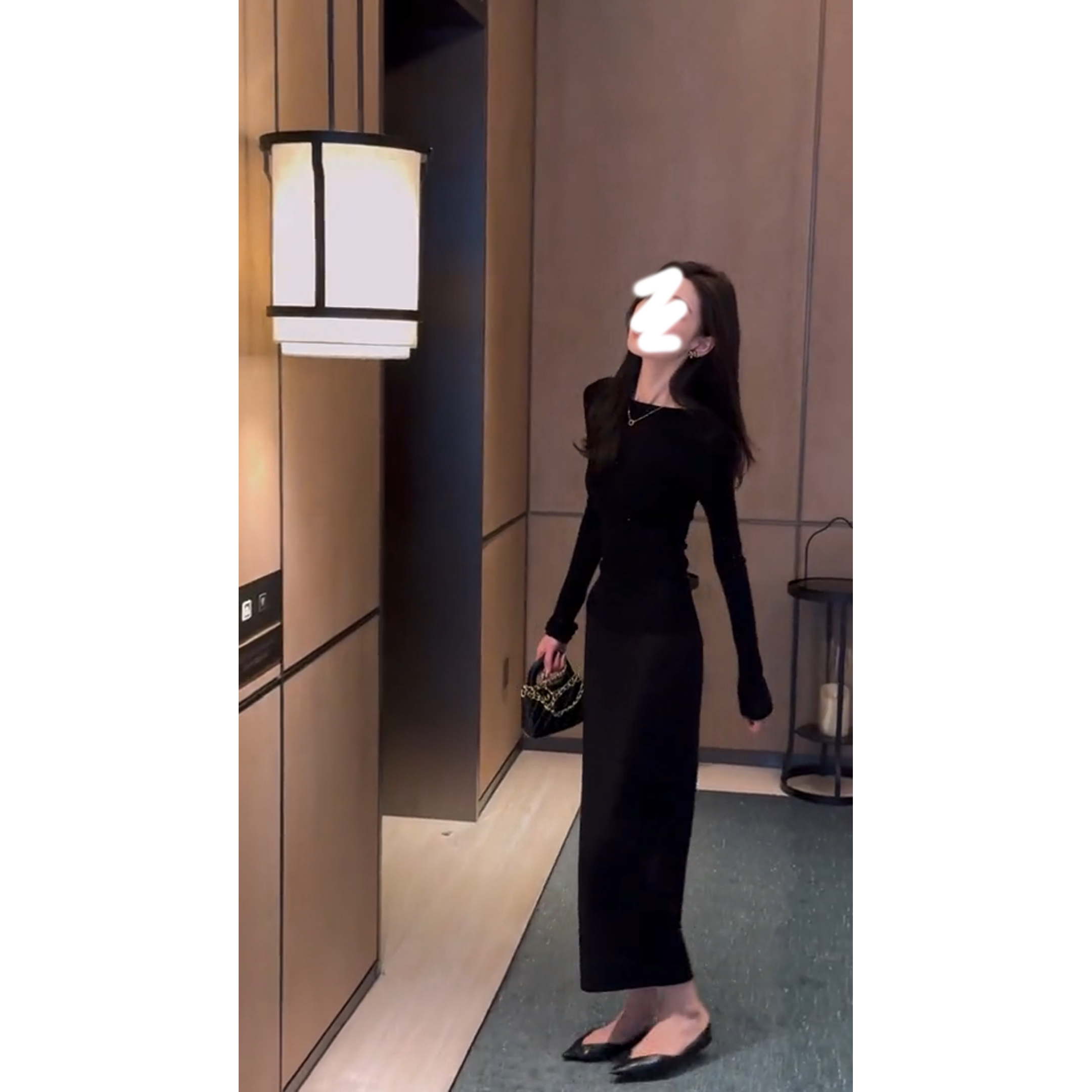 韩系轻奢御姐高级感长袖一字领上衣女早秋气质包臀半身裙套装