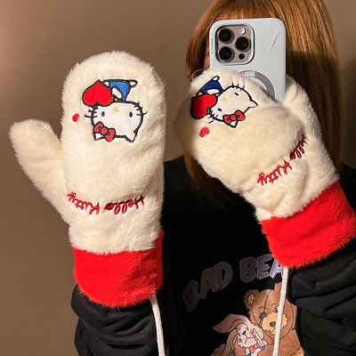 可爱hellokitty毛绒手套女
