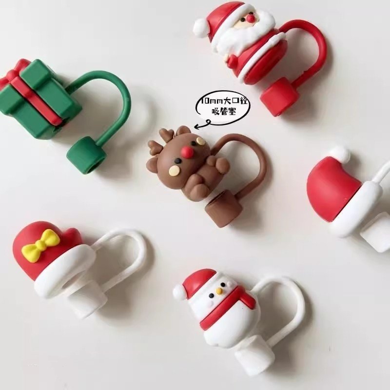 大口径10mm耶诞老人帽子小鹿造型矽胶吸管防尘塞大口径吸管杯盖子,餐饮具,吸管,淘宝优惠券,粉丝福利购,淘宝优惠卷