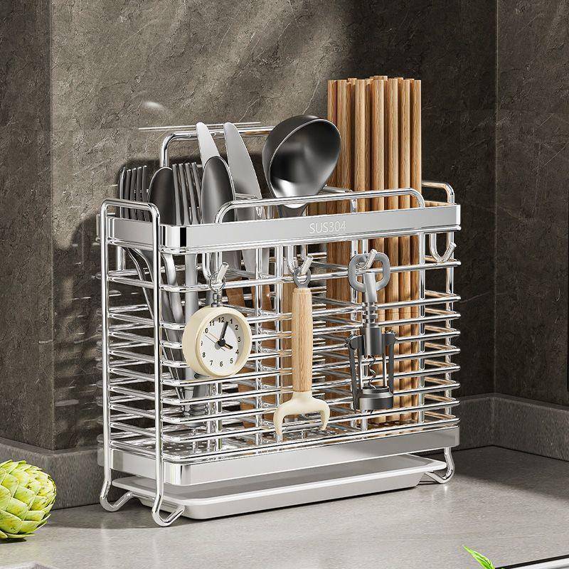 不锈钢筷子筒壁挂台面收纳盒筷笼筷筒防霉通风沥水架筷架刀架一体