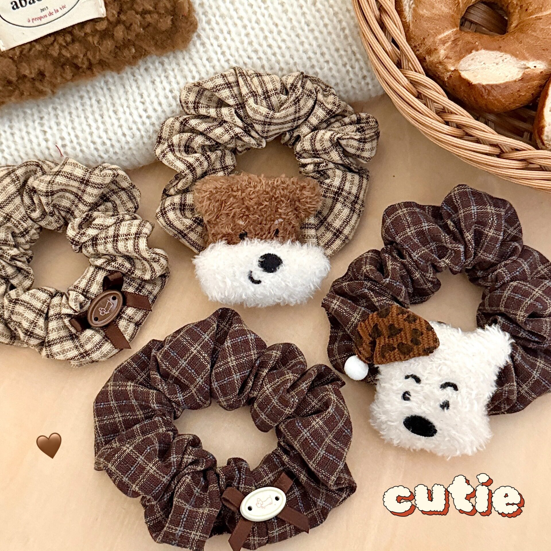 个性创意可爱发圈毛绒公仔小狗大肠复古少女高马尾扎头发头绳不伤