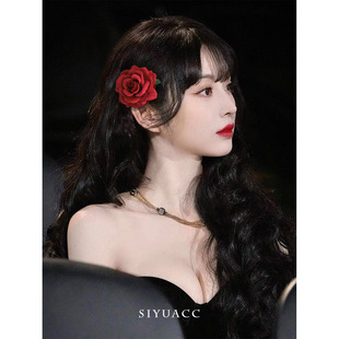 学生小礼品高颜值玫瑰花发夹复古侧边夹粉色花朵鸭嘴夹气质发卡头