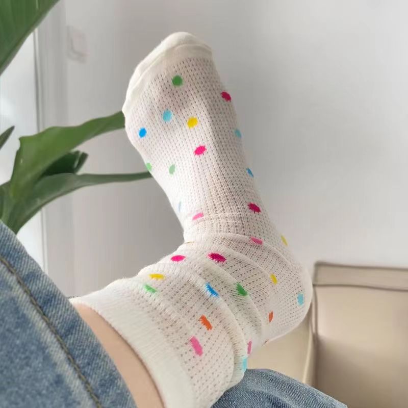 透气女生吸汗中筒袜点子纱长袜运