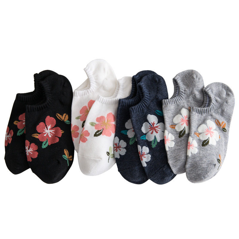 口袜卡通图案女士船袜运动袜中筒
