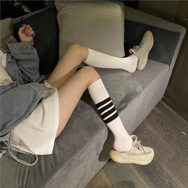 条纹棉长筒袜JK高筒棉袜潮流女袜