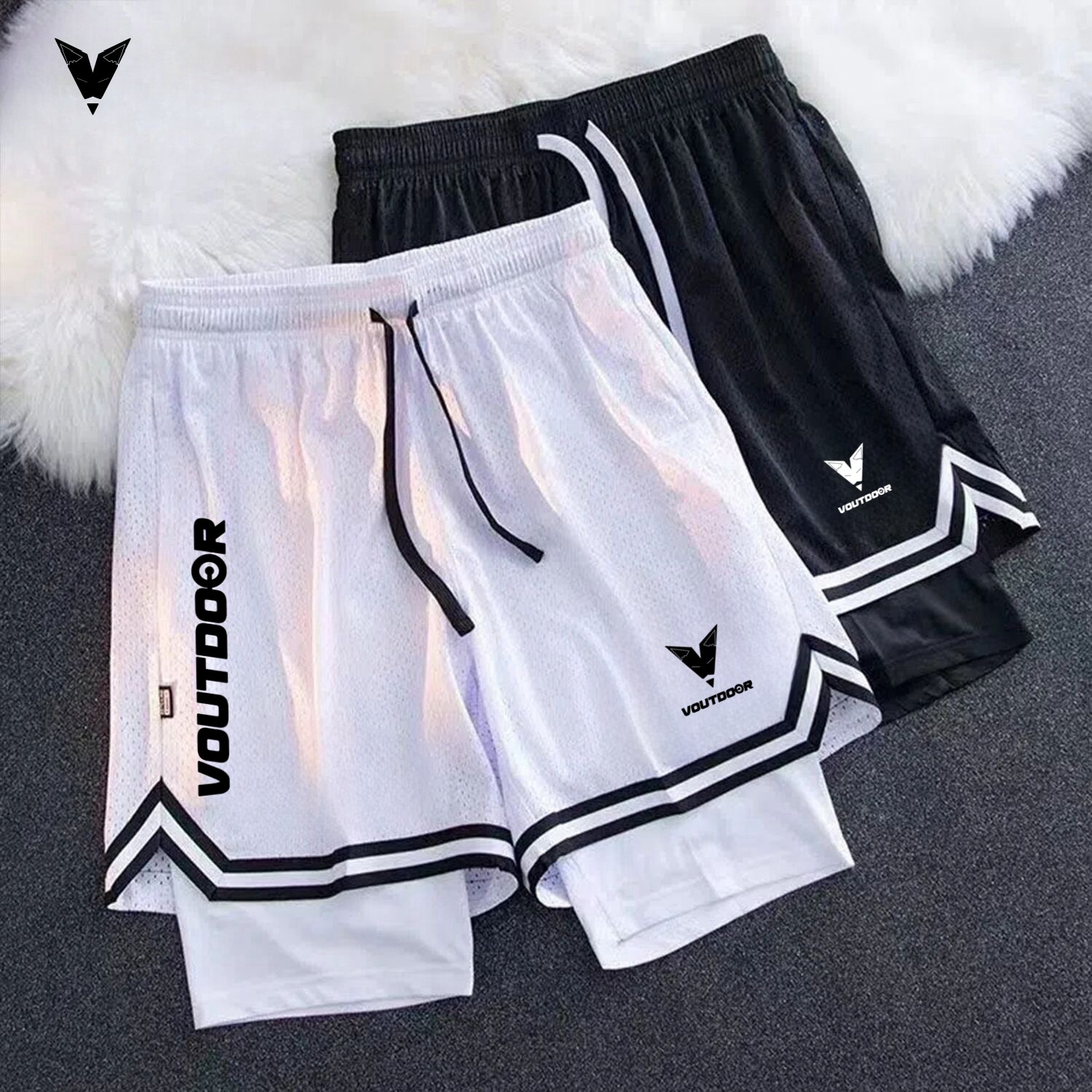 夏季美式篮球训练短裤三分裤男款男生男童儿童假两件运动裤透气款