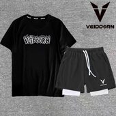 网眼透气T恤假两件短裤 美式 学生体考训练两件套夏季 套装 运动短袖