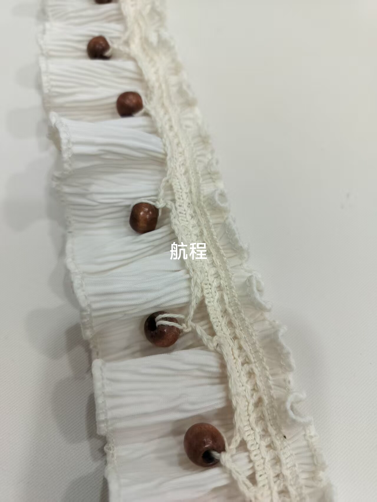 窗帘蕾丝咖啡木珠装饰立边家纺搭配百褶裙摆手工侧边拼接辅料纱边