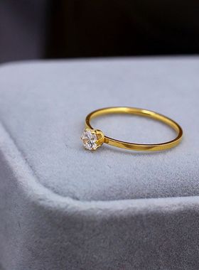 钛钢单钻戒指女细戒日韩金色潮人网红简约基础时尚百搭指环小清新