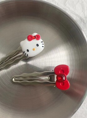 ins可爱红色kt猫蝴蝶结鸭嘴夹y2k甜酷刘海夹边夹学生卡通头饰女