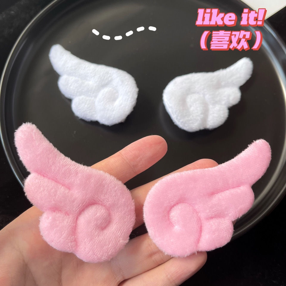 抖音同款天使翅膀发夹女秋冬毛绒可爱日系边夹后脑勺白色翅膀发卡