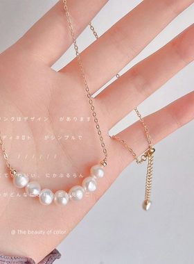 淡水珍珠~铜镀14K新款锁骨链简约轻奢手作设计高级感项链工厂货源