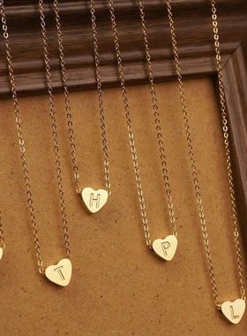 爆款钛钢不掉色穿孔小爱心26字母百搭高级感项链女 镀金潮十字链