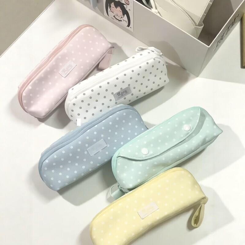 【开学好物】波点笔袋小学生便携拉链文具盒韩版大容量铅笔收纳袋