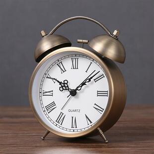 轻豪华复古闹钟金属镀铜响亮的金属铃声小表时钟卧室床边唤醒学生