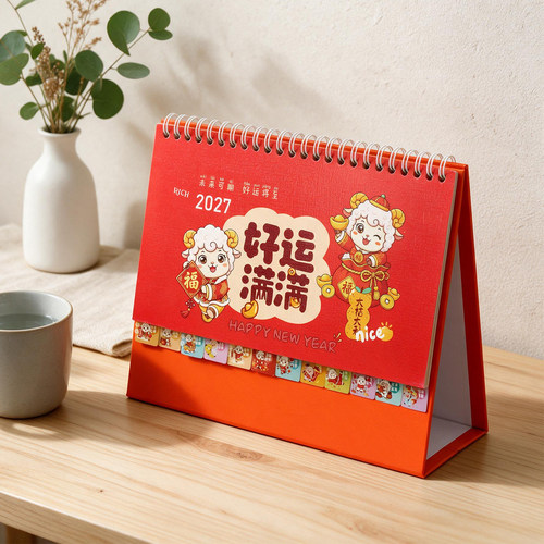 2027羊年记事本台历简约办公日历桌面工作月历自律打卡计划本定制
