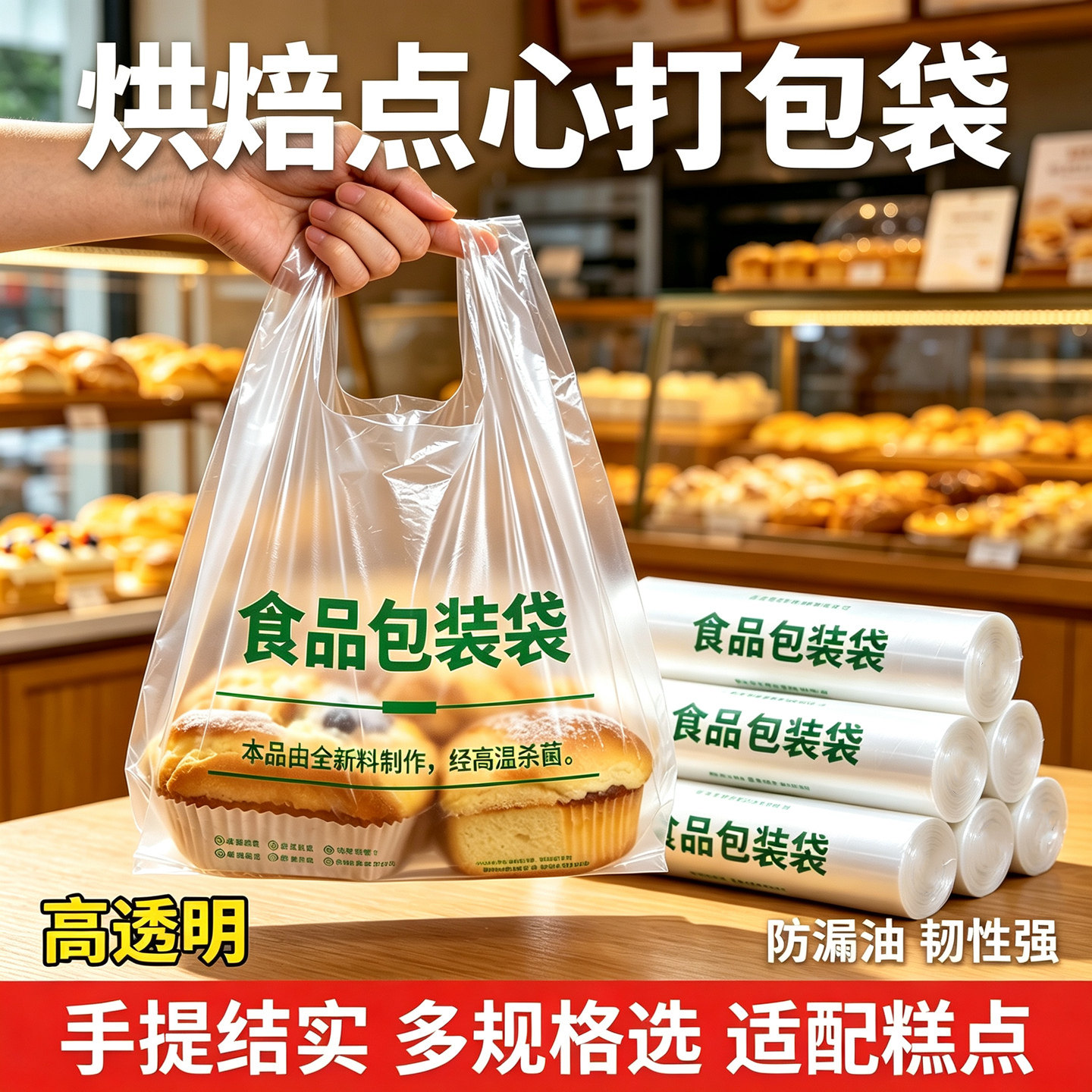 面包打包袋烘焙吐司蛋糕食品甜品包装袋手提一次性方便塑料袋