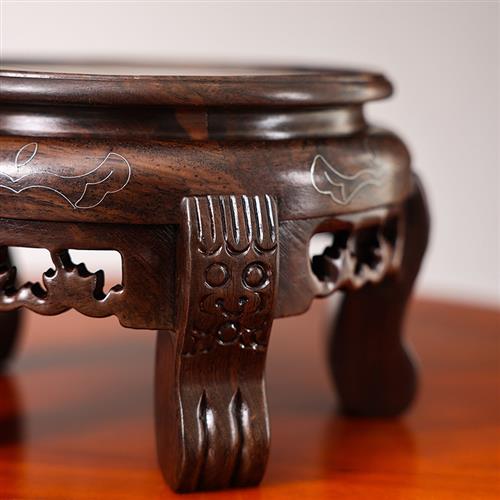 实木底座圆形花瓶花盆盆景酒缸摆件鱼缸佛像加高奇石黑檀红木托架