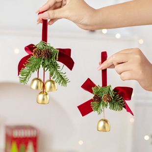 圣诞节装饰新年圣诞铃铛花环挂饰圣诞树仿真松果挂件场景布置挂饰