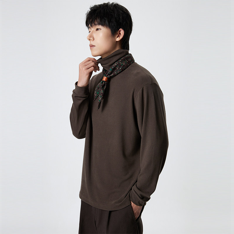 TUTM男装 磨毛发热针织绒感高领长袖T恤男冬季打底衫内搭保暖上衣