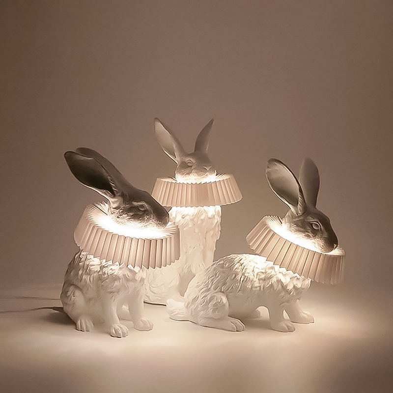 北欧创意儿童房兔子树脂台灯卧室ins少女床头柜可爱摆件装饰台灯