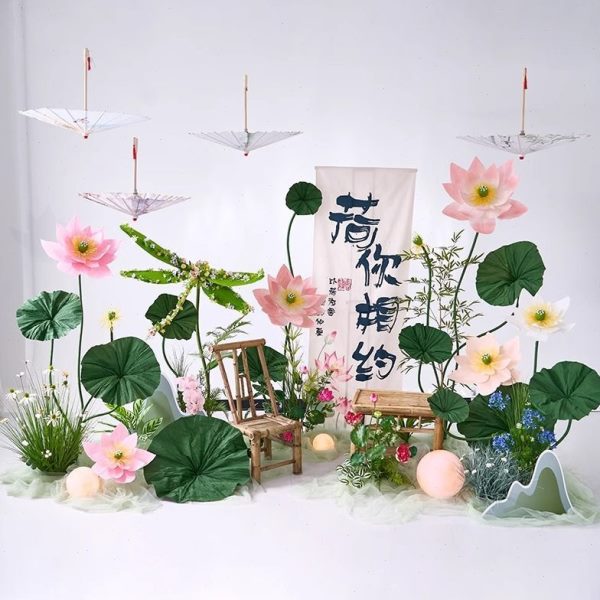 仿真花假花摆设氛场景店铺扮装商场橱窗围布荷花日置美陈节装饰