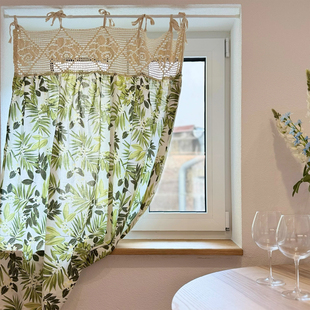 自然私语钩针幔头植物花卉门帘美式 饰遮挡帘头免打孔 半帘短帘装