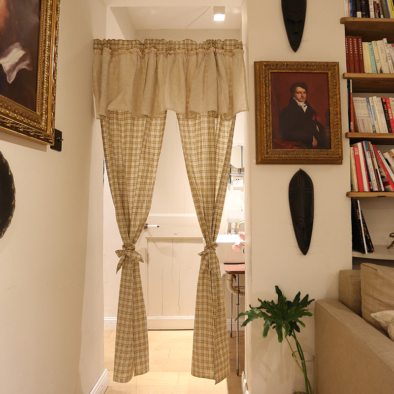 鸢尾乡旅格子2022美式免打孔门帘