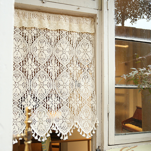 鸢尾乡旅半帘窗帘卧室门帘免打孔咖啡帘纱帘半遮光穿杆定制魔术贴