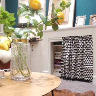 北欧棉麻几何黑白灰半帘门帘小窗帘穿杆帘防尘帘装 饰帘头成品窗帘