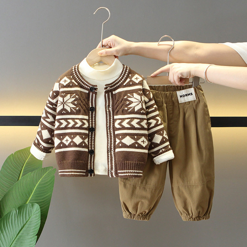 品牌专柜男童春秋季套装2025新款宝宝韩版衣服儿童毛衣外套三件套