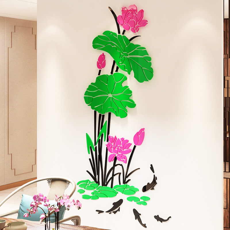 客厅玄关走廊背景墙面装饰画过新年房间布置中国风荷花墙贴纸自粘图片