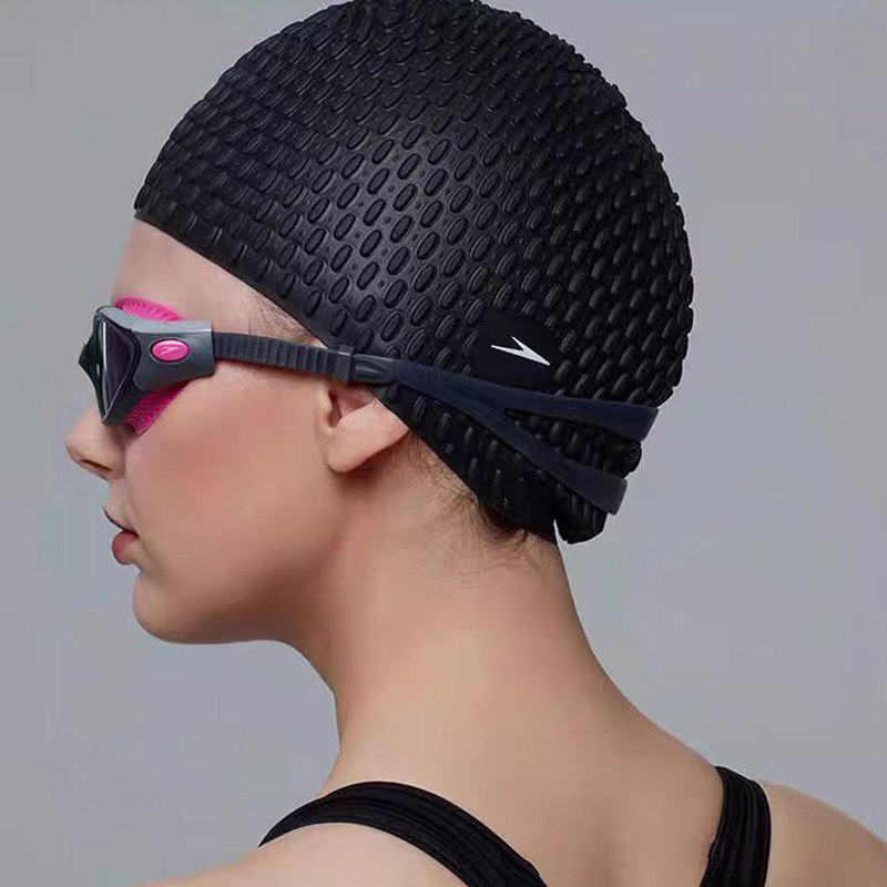 Speedo泳帽水滴帽男女大号硅胶防水长发舒适不勒头泡泡加大泳帽