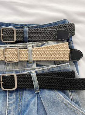 编织腰带女款学生装饰配牛仔裤潮流男士帆布裤带男款军训女皮带男