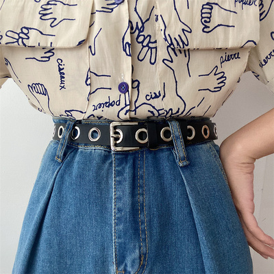 免打孔黑色皮带全孔裤带男