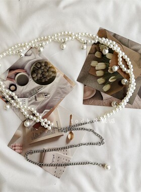 白色珍珠夏季裙腰带女士连衣裙高级感配裙子装饰夏收腰腰链腰封女